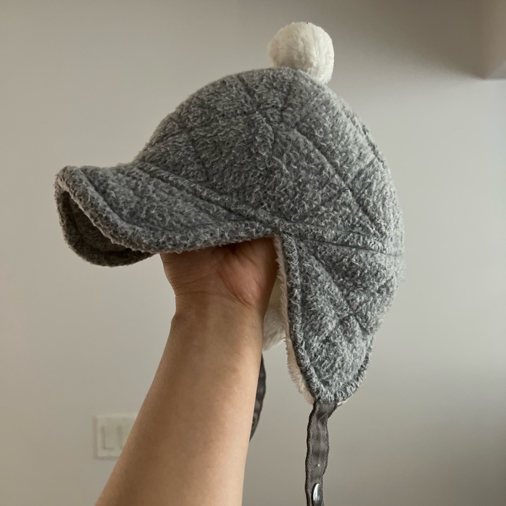 Cozy Grey Kids Pom-Pom Earflap Hat